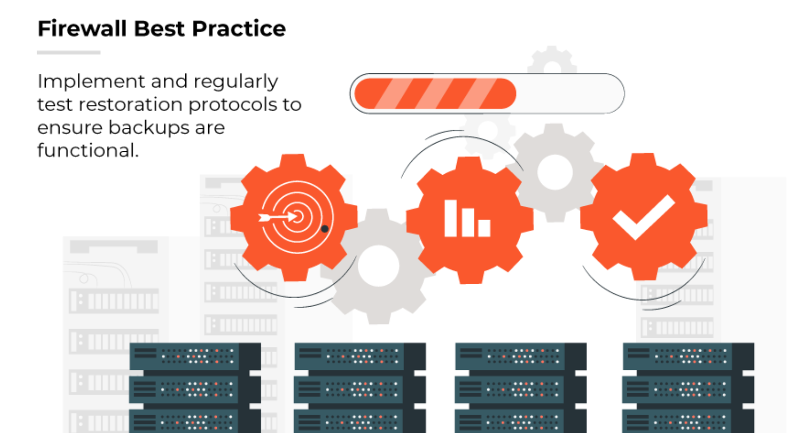 Práctica recomendada del firewall: implemente y pruebe regularmente los protocolos de restauración para garantizar que las copias de seguridad funcionan.