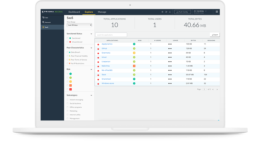 SSE utiliza CASB integrado para descubrir y controlar todos los riesgos con miles de aplicaciones SaaS existentes y emergentes.