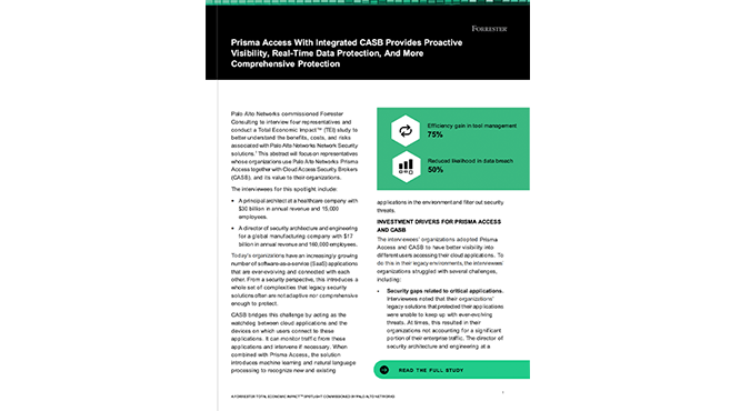 Informe Forrester TEI Spotlight sobre Prisma Access con SaaS Security integrado.