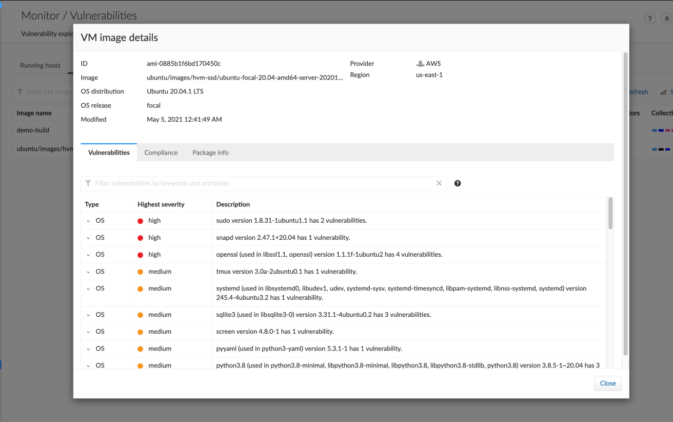 Escaneo de imágenes de CI/CD y VM