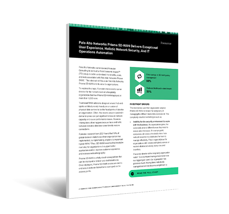 Estudio destacado de Total Economic Impact™ de Prisma SD-WAN de Palo Alto Networks