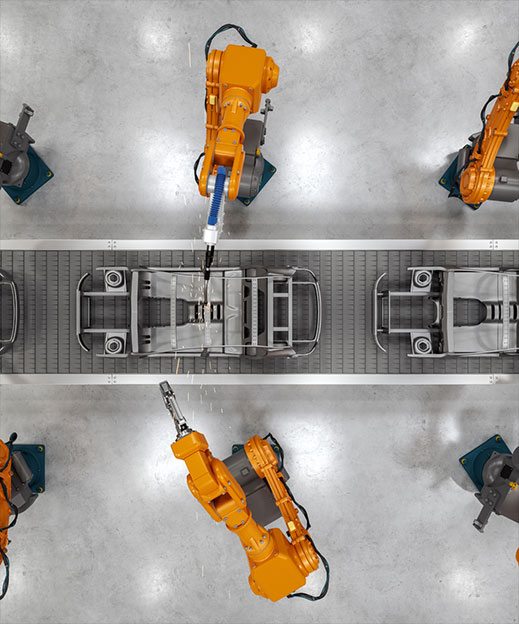 máquinas dentro del almacén de fabricación